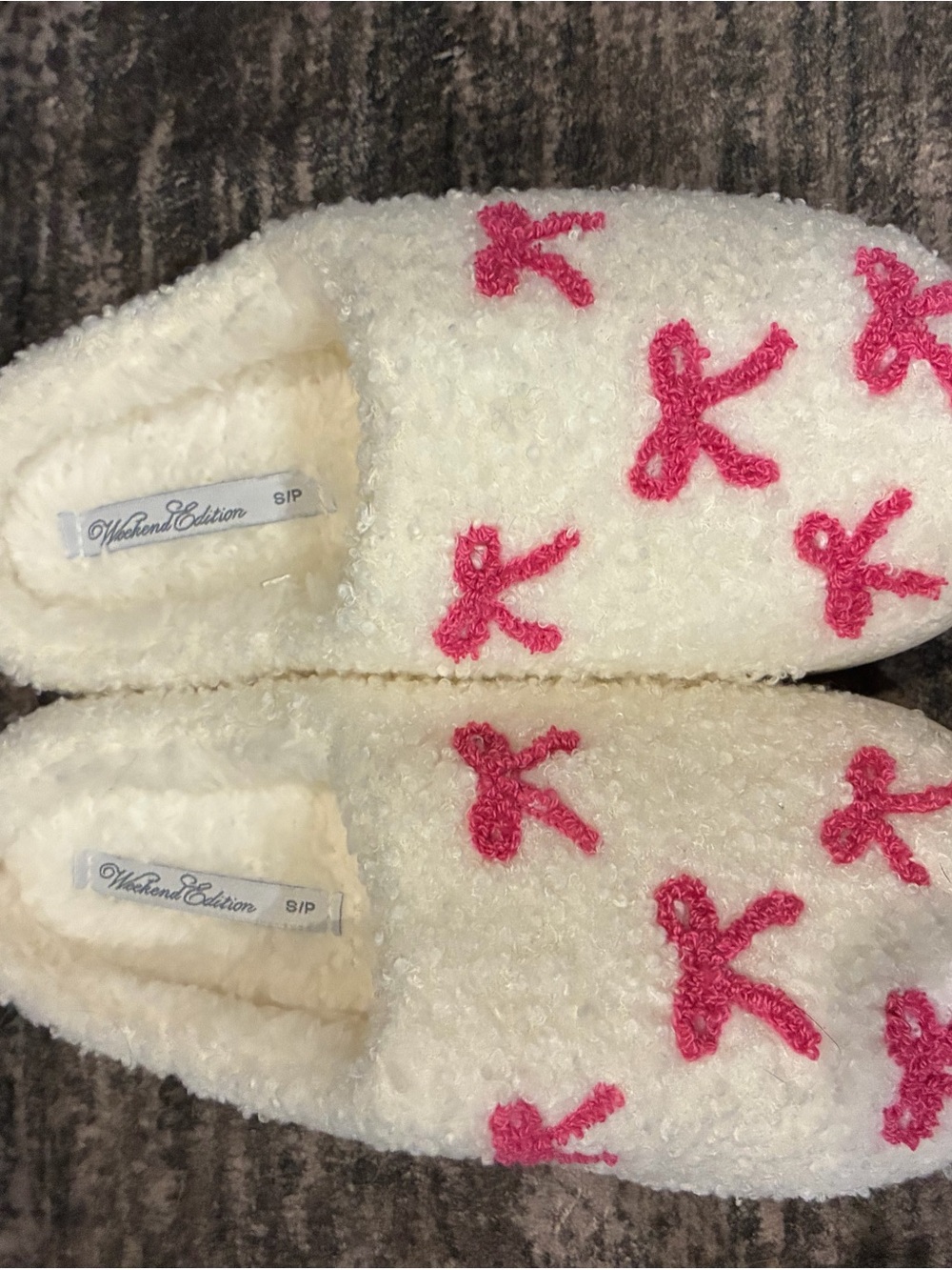 Weekend Edition Cream Slipper Mules with Pink Bow Detail